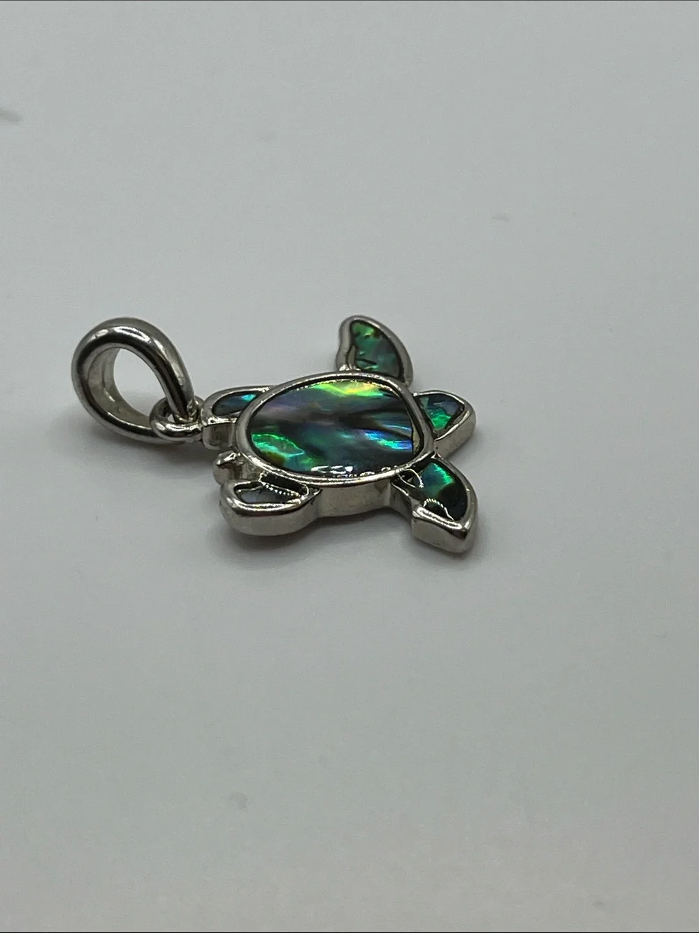 Abalone Turtle Pendant Necklace - Iridescent Green Shell
